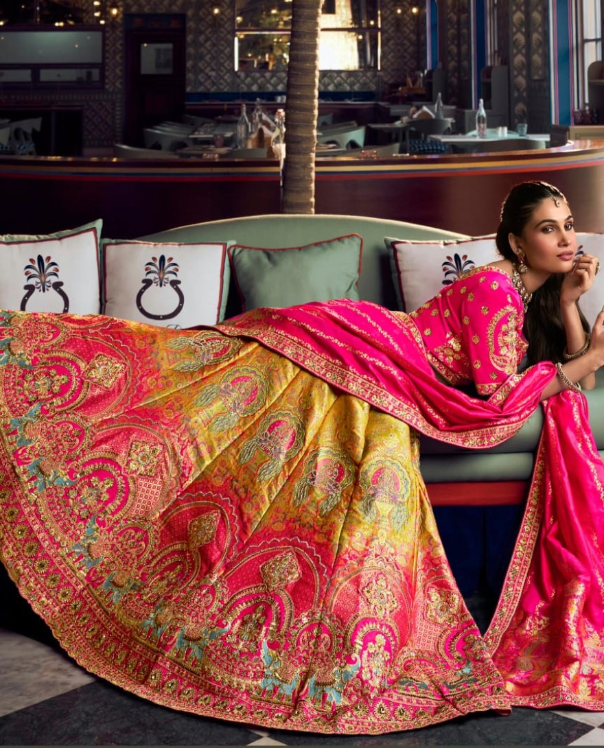 10383 - Banarasi A Line Lehenga Choli in Multi Colour Enhanced with Embroidered